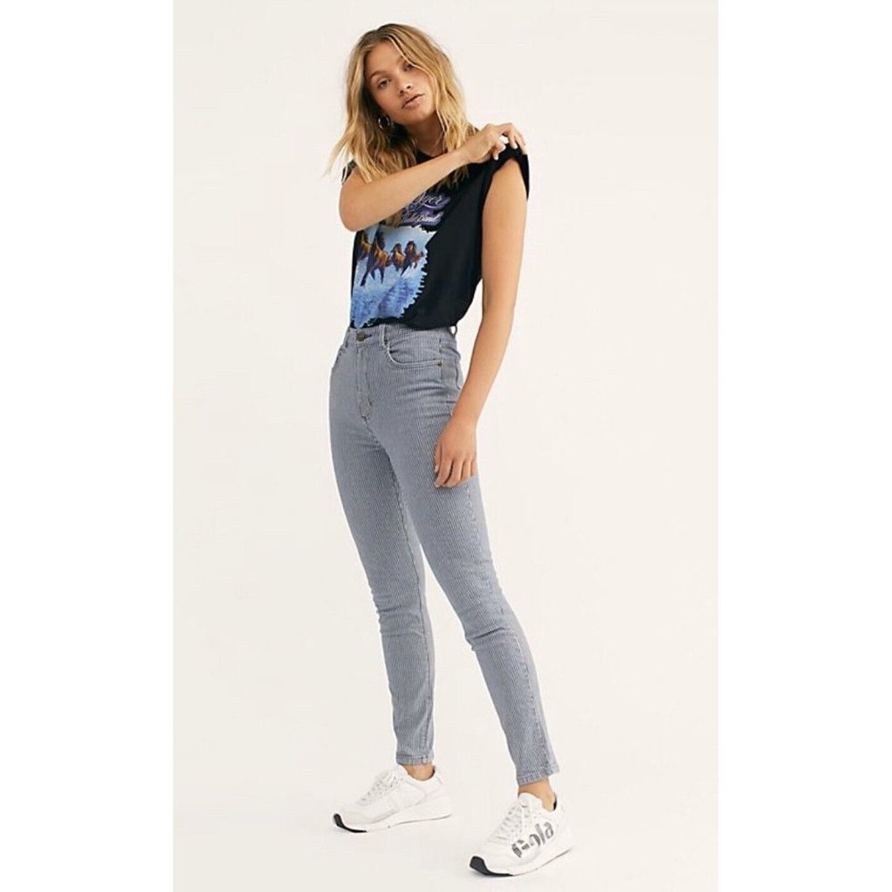 Free People Lee Modern Vintage Skinny Jeans in Railroad Stripe 29